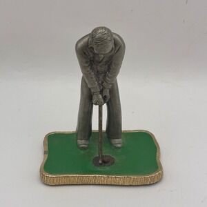 Vintage Fort Pewter Golfer Figurine Miniature Putting Green Enamel Base 2.75in
